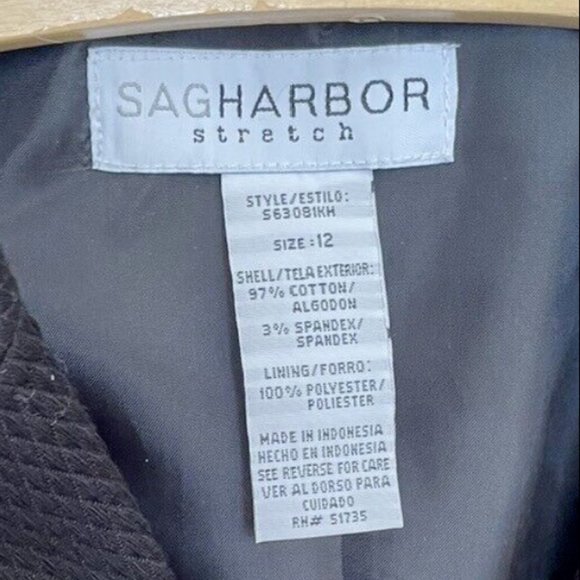 Sag Harbor Size 12 Stretch Black Blazer Jacket Padded Shoulder Flower Buttons - Picture 8 of 10